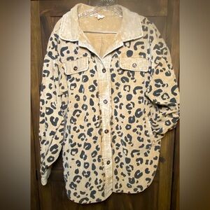 BiBi Leopard Corduroy Utility Shacket - Beige and Black
